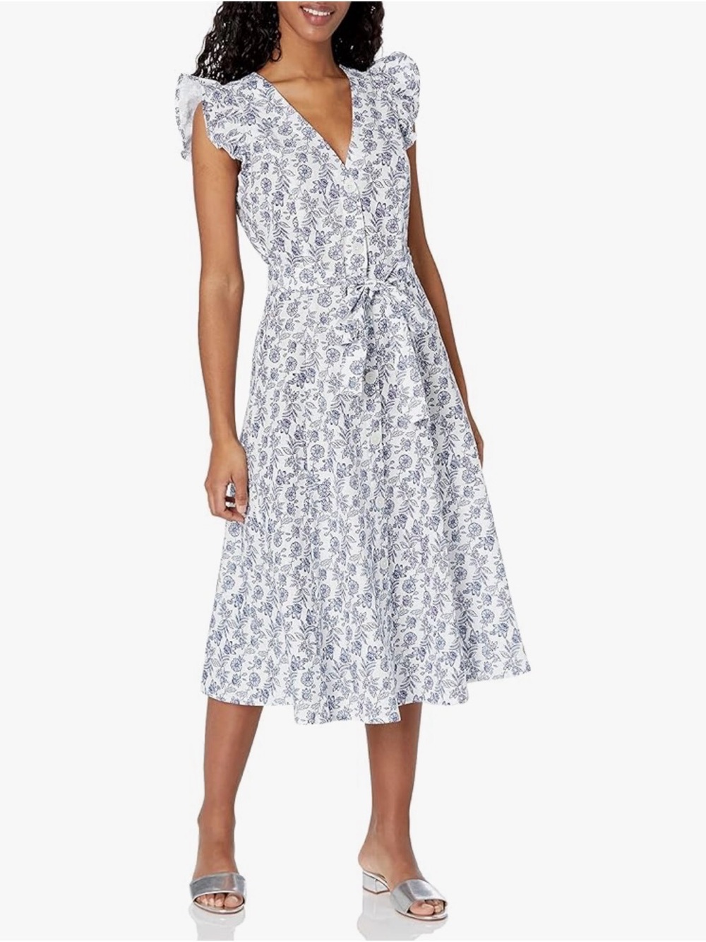 🌞3/$18🌞Tommy Hilfiger Sz 12 linen cotton blue & white floral button down dress